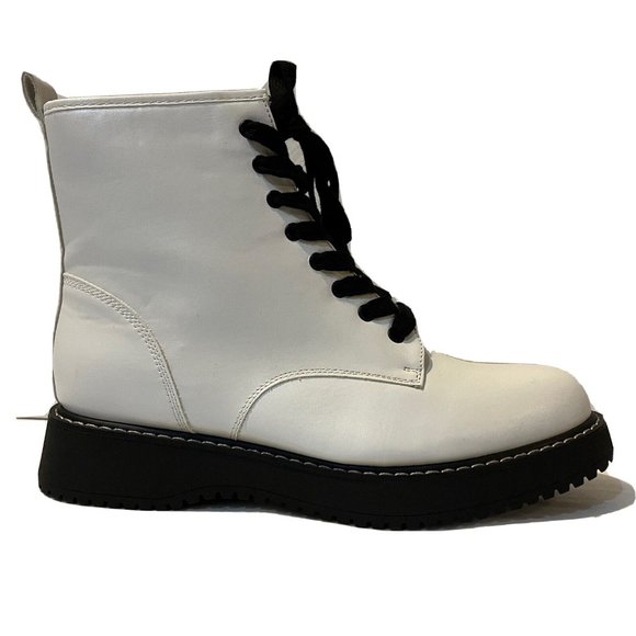 New: Madden Girl Kurrt White Womens Vegan Combat Style Boots Size 10 - Picture 1 of 9